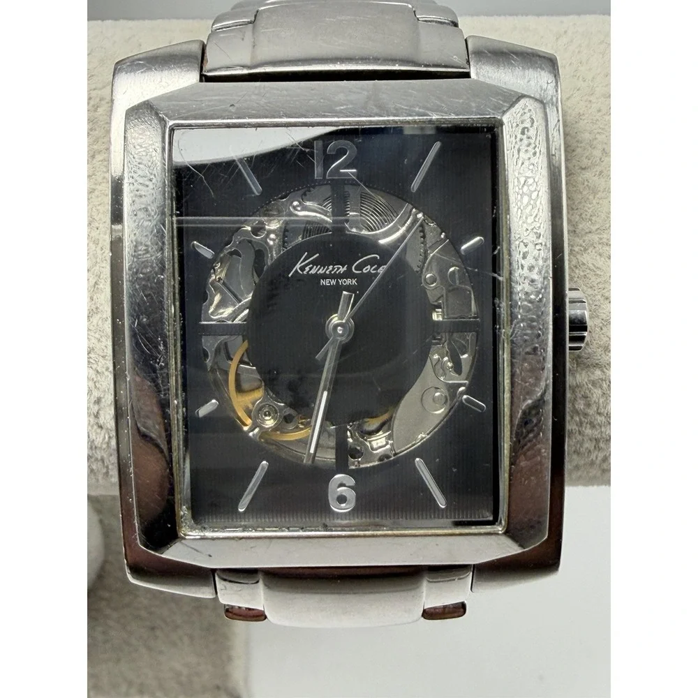 Kenneth Cole KC3774 Working Automatic Mens Skeleton Tank Watch 37MM 7.25